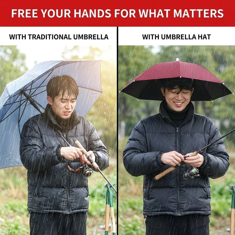Hands-Free Sun Rain Head Umbrella,Foldable Sunshade Hat,Waterproof Lightweight for Fishing Gardening Hiking Outdoor Use