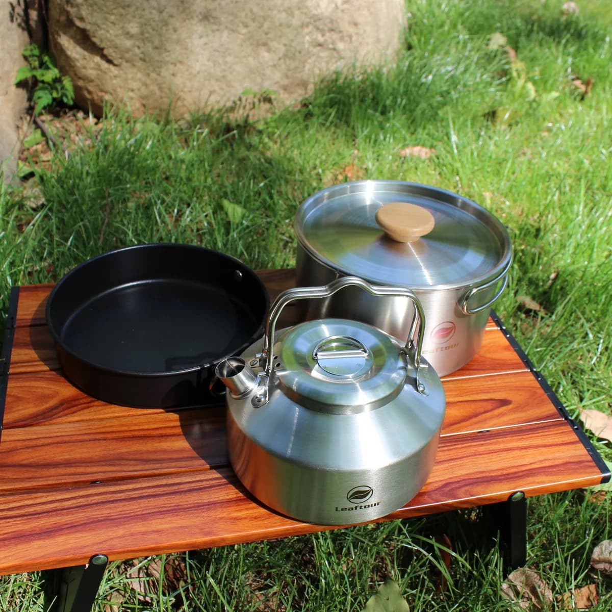 Leaftour Stainless Steel Camping Cookware Set Kettle Pot Pan - Outdoor Cooking Essentials for 2-3 Person