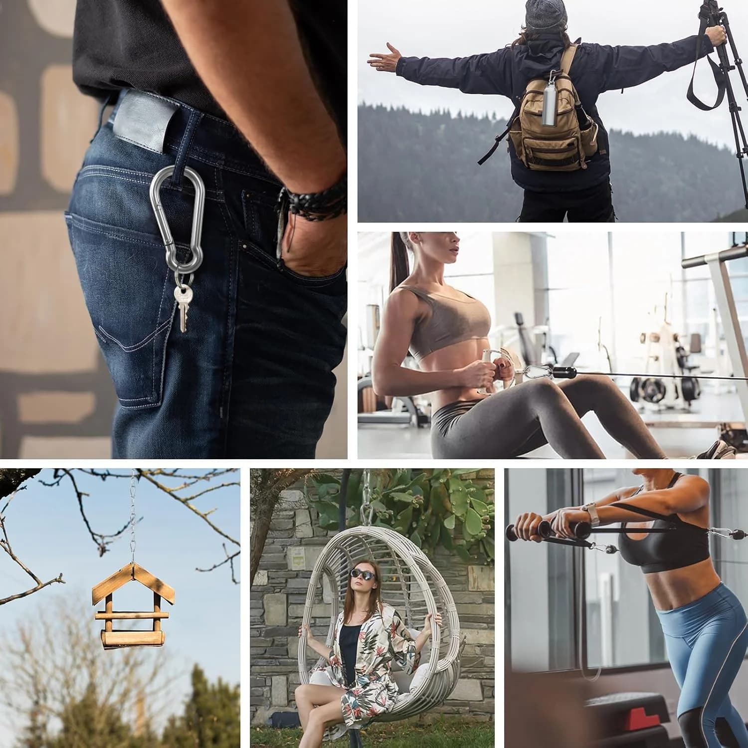 10Pcs 304 Stainless Steel Carabiner Clip M4 M5 M6 M7 M8 Heavy Duty Spring Snap Quick Link Lock Ring Hook for Camping Hiking