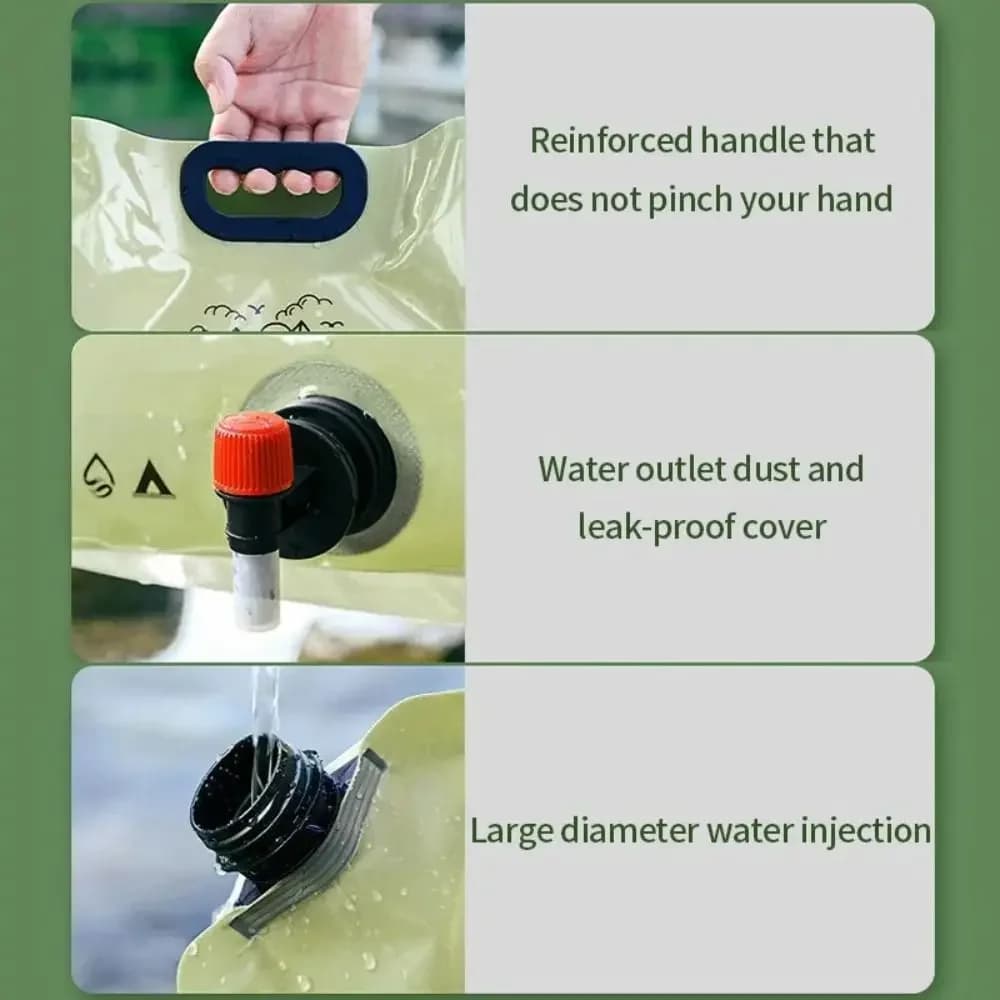 Outdoor Large Capacity Water Bag 8L Foldable Water Storage Bag Portable Hiking Water Container Bucket Pouch Camping Supplies