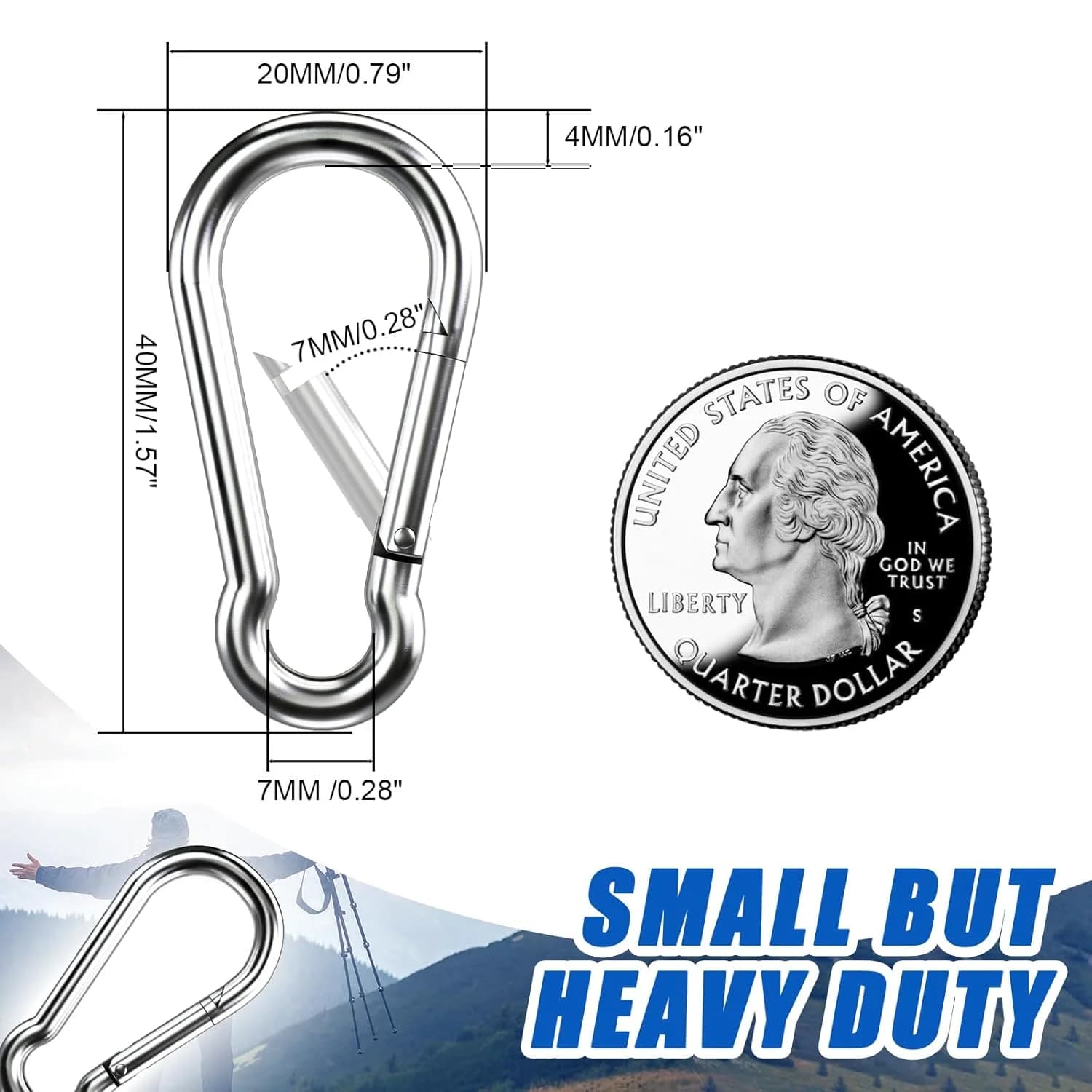 10Pcs 304 Stainless Steel Carabiner Clip M4 M5 M6 M7 M8 Heavy Duty Spring Snap Quick Link Lock Ring Hook for Camping Hiking