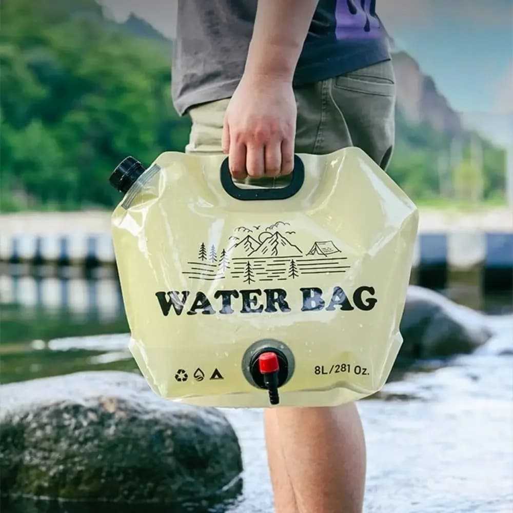Outdoor Large Capacity Water Bag 8L Foldable Water Storage Bag Portable Hiking Water Container Bucket Pouch Camping Supplies