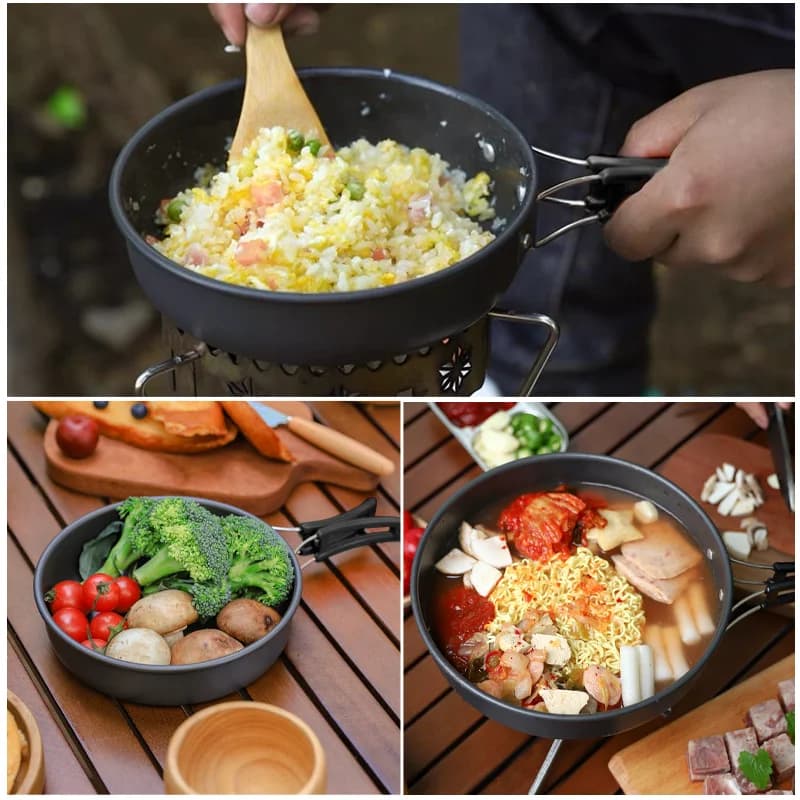 WESTTUNE Camping Frying Pan Aluminum Camping Picnic Plate Dish Portable Outdoor Cookware with Foldable Handle Hiking Cookware