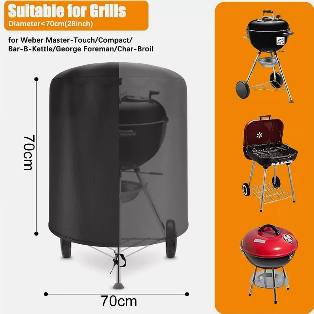 Raweao Kettle BBQ Cover Weber Waterproof Barbecue Cover Round BBQ Outdoor Rain Protective Barbecue Oxford Cover Tools 57Cm